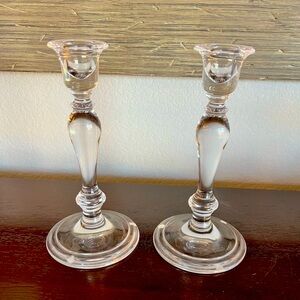 Tiffany & Co. Clear Glass Round Candlestick Holders 8 inches